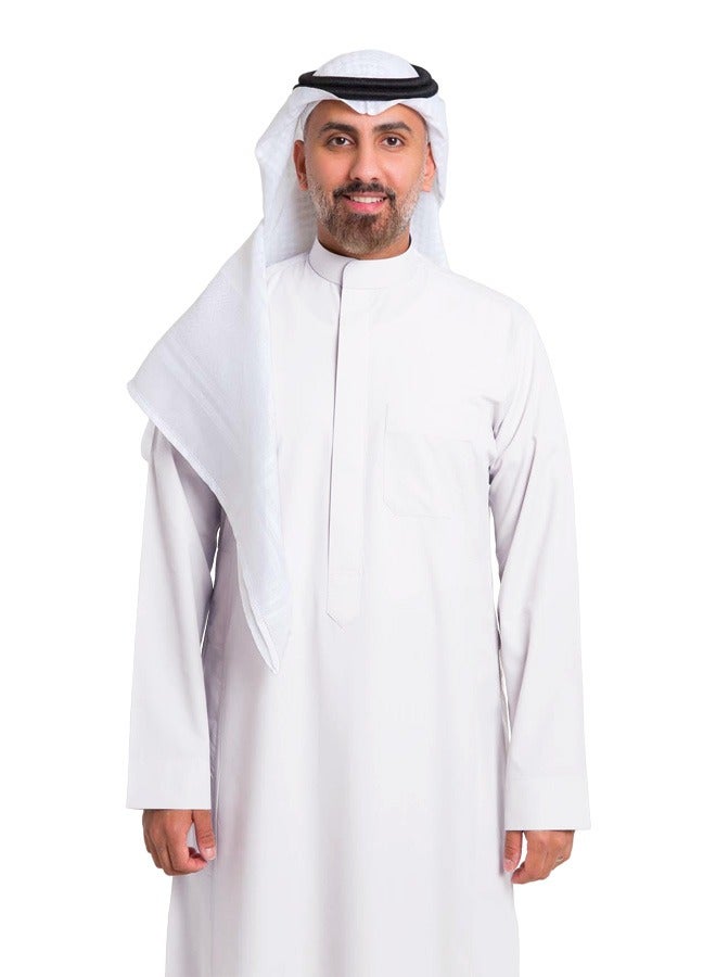 متجر اختياري ثوب سعودي عربي من تشوزي للرجال – قندورة سعودية مخيطة يدوياً، كافتان بطول كامل قابل للتنفس ومريح للأولاد مع ياقة ماندارين، أكمام طويلة، جيب على الصدر وجيوب جانبية  - Image 1