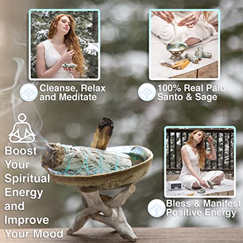 JL Local Smudge Kit - White Sage, Palo Santo, Abalone Shell, Smudging Feather for Healing, Purifying, Meditating & Incense (Essentials Plus) - Image 2