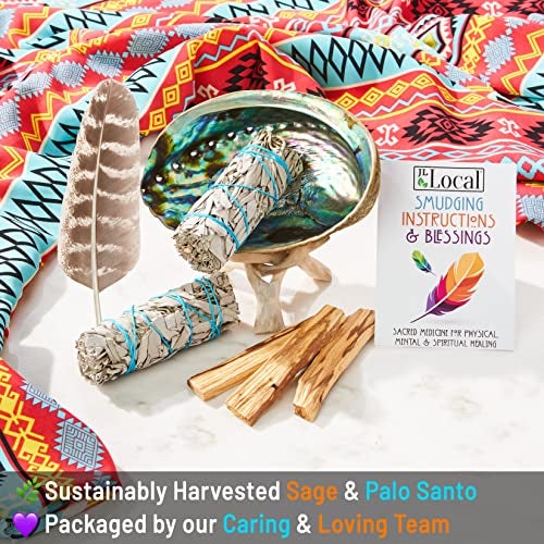 JL Local Smudge Kit - White Sage, Palo Santo, Abalone Shell, Smudging Feather for Healing, Purifying, Meditating & Incense (Essentials Plus) - Image 4