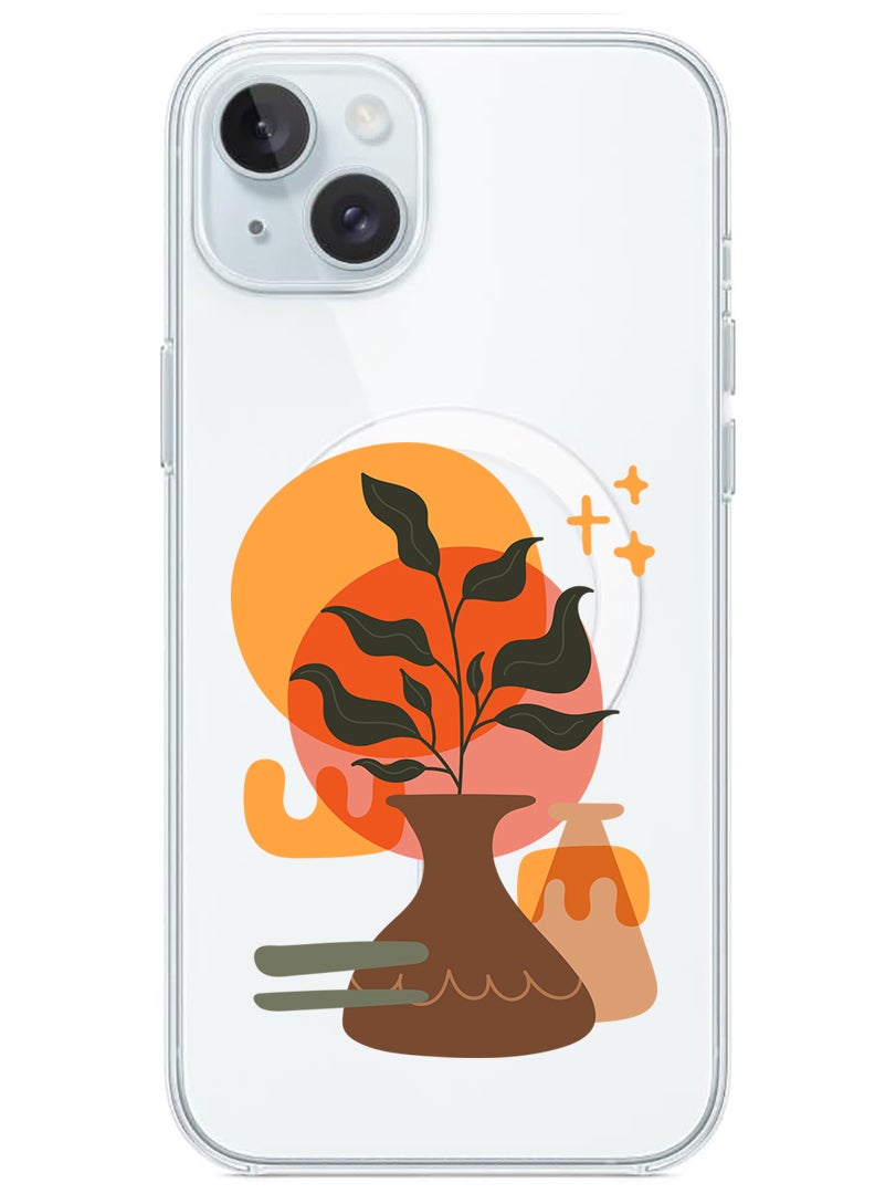 Theodor Magnetic Case for iPhone 15 6.1-inch Compatible with MagSafe Wireless Charging, Shockproof Phone Bumper Cover Vase with Leaf2 - Image 1