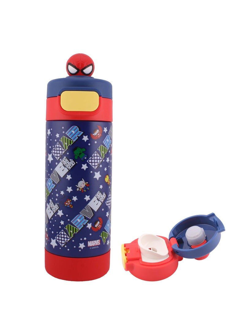 برين جيجلز زجاجة مياه BrainGiggles من الفولاذ المقاوم للصدأ للأولاد - زجاجة مياه للأطفال 430 مل - زجاجة مياه مدرسية للأولاد بتصميم كرتوني - قارورة للأطفال للمياه الساخنة والباردة - Image 1