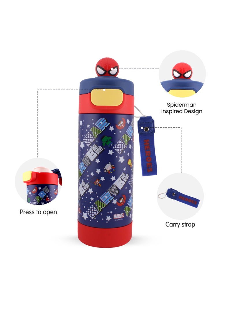 برين جيجلز زجاجة مياه BrainGiggles من الفولاذ المقاوم للصدأ للأولاد - زجاجة مياه للأطفال 430 مل - زجاجة مياه مدرسية للأولاد بتصميم كرتوني - قارورة للأطفال للمياه الساخنة والباردة - Image 2