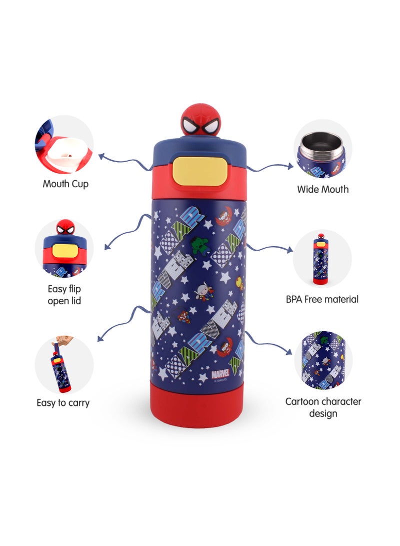 برين جيجلز زجاجة مياه BrainGiggles من الفولاذ المقاوم للصدأ للأولاد - زجاجة مياه للأطفال 430 مل - زجاجة مياه مدرسية للأولاد بتصميم كرتوني - قارورة للأطفال للمياه الساخنة والباردة - Image 3