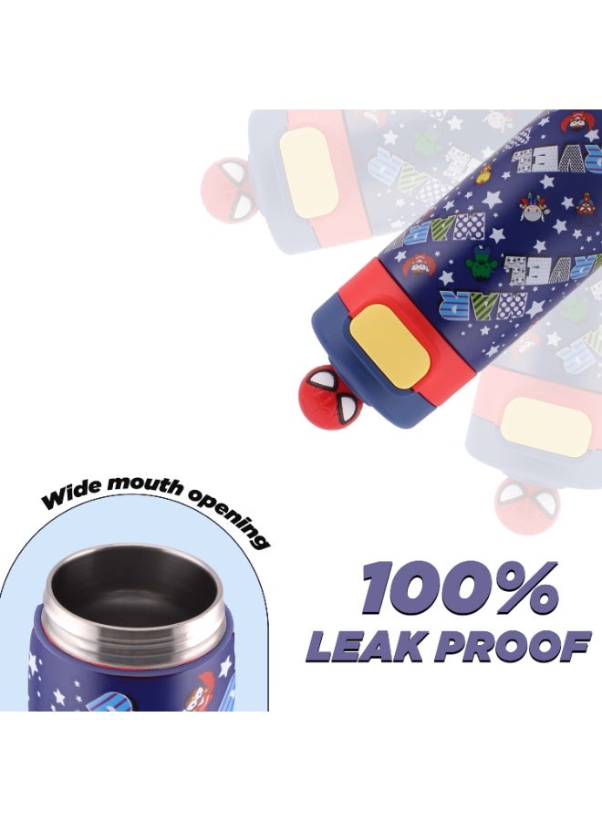 برين جيجلز زجاجة مياه BrainGiggles من الفولاذ المقاوم للصدأ للأولاد - زجاجة مياه للأطفال 430 مل - زجاجة مياه مدرسية للأولاد بتصميم كرتوني - قارورة للأطفال للمياه الساخنة والباردة - Image 5