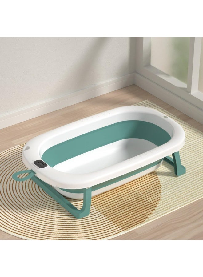 Baby Bathtub with Pillow and Thermometer, Newborn Baby Bathtub, Foldable, Ages 0-3 Years (Green with Pillow) - Image 2
