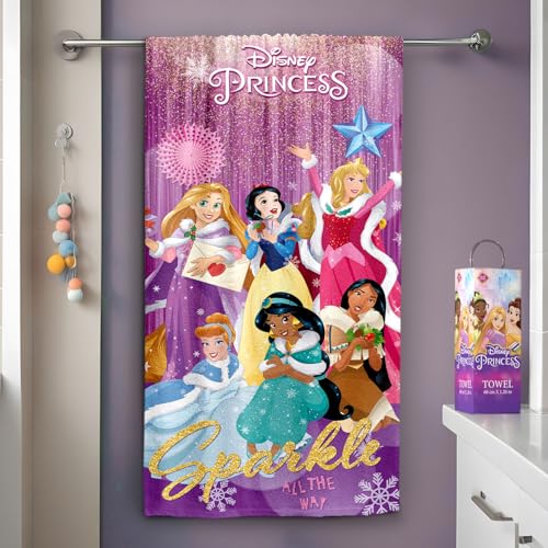 Sassoon Disney Princess & Friends (Sparkle) Cotton Kids Bath Towel with Gift Box in 400 GSM- 60 cm x 120 cm - Image 1