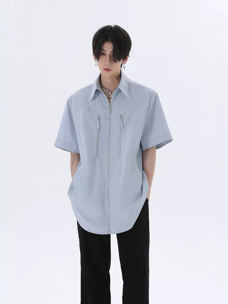 American Retro Casual Design Versatile Summer Trendy Brand Multi-Zip Workwear Short-Sleeved Shirts For Men And Women Half-Sleeved Shirts - Image 5
