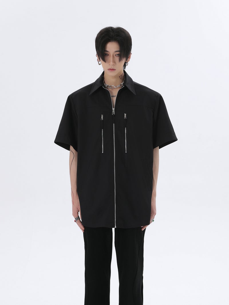 American Retro Casual Design Versatile Summer Trendy Brand Multi-Zip Workwear Short-Sleeved Shirts For Men And Women Half-Sleeved Shirts - Image 2