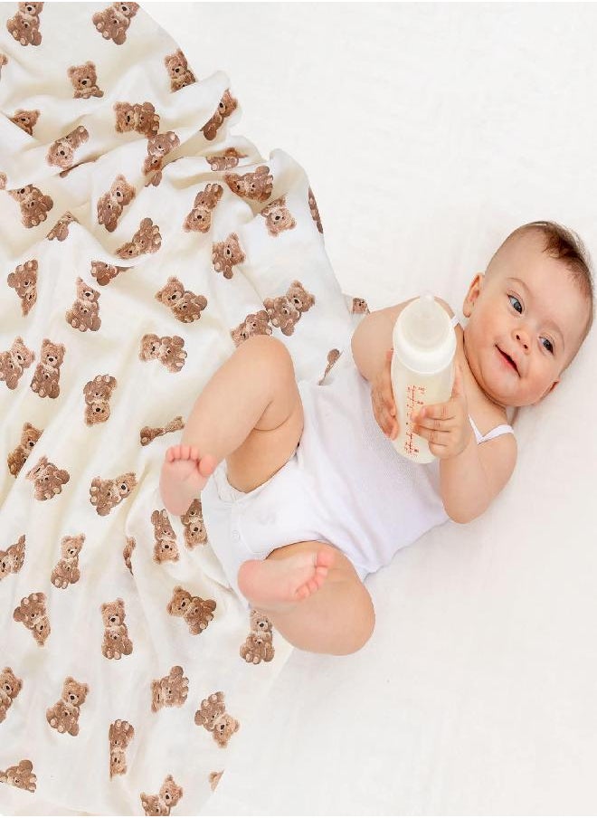 LifeTree - LifeTree Muslin Swaddle Blankets Neutral, Baby Swaddling Wrap Nursery Receiving Blanket for Boys & Girls Unisex, Soft Bamboo Cotton, Large 47 x 47 inches, Bear & Checkered Coffee - Image 1