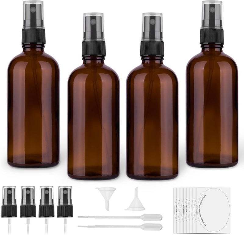 hmaimas Amber Glass Spray Bottles, 4 oz Small Spray Bottles Fine Mist, Set of 4 (Amber) - Image 1