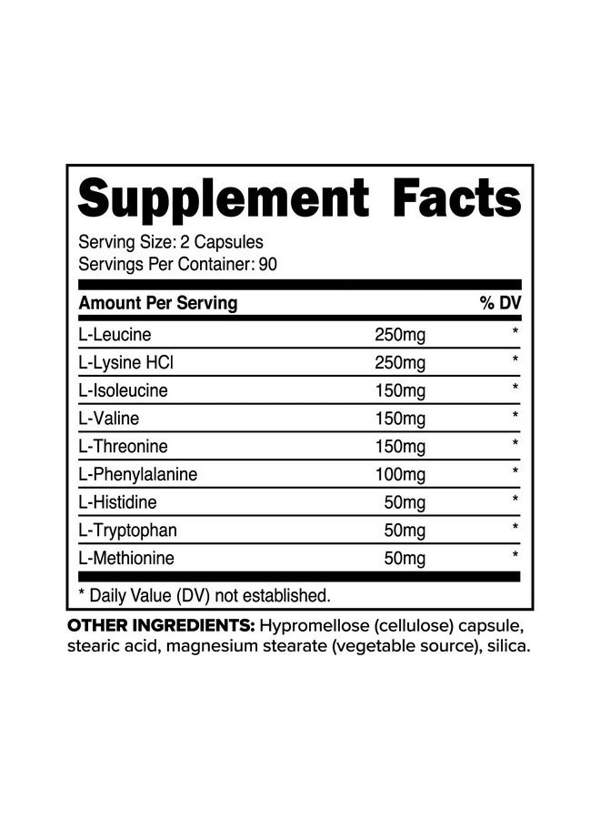 PrimaForce EAA Capsules 1200mg, 180 Capsules, 90 Servings - Essential Amino Acids - Non-GMO, Gluten Free & Vegitarian Friendly - Image 2