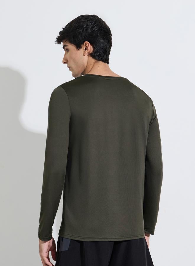 Styli Active Olive Green Chest Print Muscle Fit Active T-Shirt - Image 4
