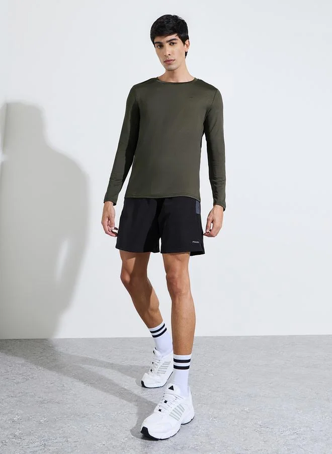 Styli Active Olive Green Chest Print Muscle Fit Active T-Shirt