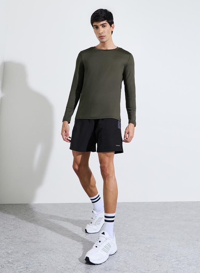Styli Active Olive Green Chest Print Muscle Fit Active T-Shirt - Image 2