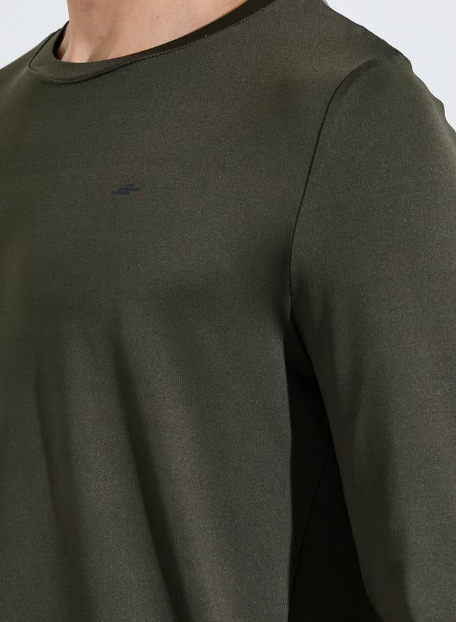 Styli Active Olive Green Chest Print Muscle Fit Active T-Shirt - Image 3