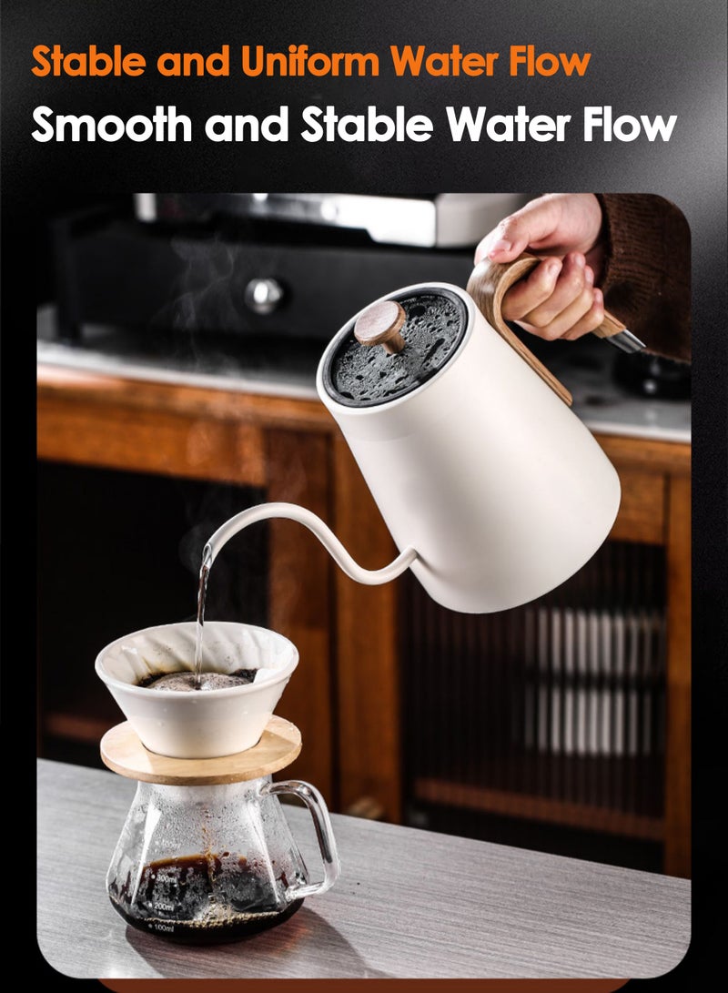 مساحة باردة غلاية كهربائية على شكل عنق الإوزة V60، سعة 800 مل، تسخين سريع 1350 واط وتحكم دقيق في درجة الحرارة ±1 درجة مئوية، غلاية بشاشة رقمية مع خاصية التسخين التلقائي، وعاء داخلي من الفولاذ المقاوم للصدأ، للاستخدام المنزلي والمكتب، لون أبيض - Image 5