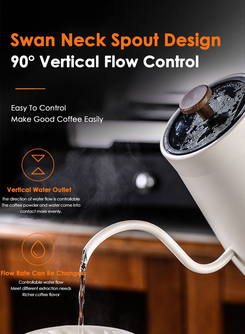 مساحة باردة غلاية كهربائية على شكل عنق الإوزة V60، سعة 800 مل، تسخين سريع 1350 واط وتحكم دقيق في درجة الحرارة ±1 درجة مئوية، غلاية بشاشة رقمية مع خاصية التسخين التلقائي، وعاء داخلي من الفولاذ المقاوم للصدأ، للاستخدام المنزلي والمكتب، لون أبيض - Image 4