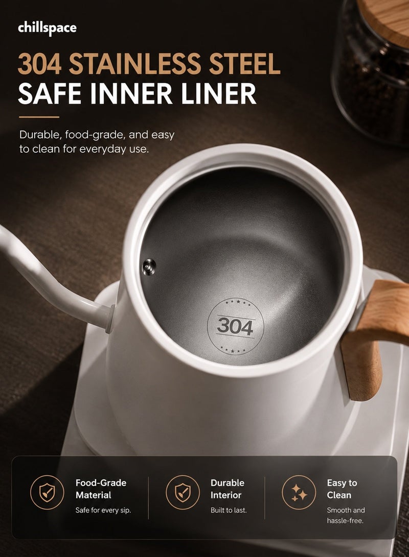 Chillspace Electric Gooseneck Kettle V60 Coffee Kettle, 800ML 1350W Fast Heating & ±1°C Precise Temperature Control,  Digital Display Kettle with Auto Keep Warm, Stainless Steel Inner Pot, for Home Office, White - Image 4