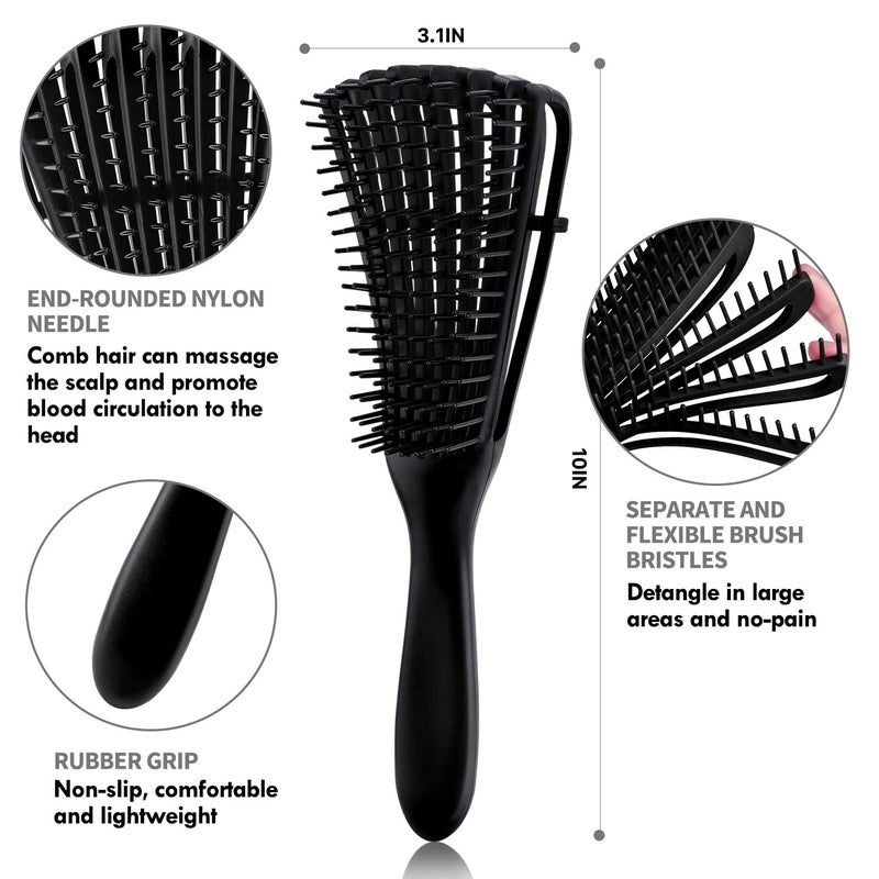 KPX 4pcs Curly Hair Brush Set for Adult & Kids Wet or Dry, Detangling Brush for 3/4ABC Hair with Wide Tooth Comb (4, Black) - Image 4