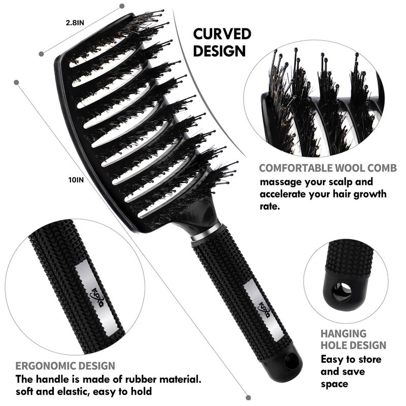 KPX 4pcs Curly Hair Brush Set for Adult & Kids Wet or Dry, Detangling Brush for 3/4ABC Hair with Wide Tooth Comb (4, Black) - Image 3