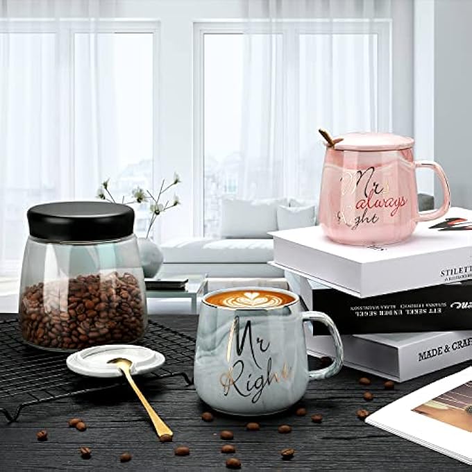 rayihni Mr Right And Mrs Always Right Couples Coffee Mugs Cups Gifts Set For Engagement Wedding Bridal Shower Bride And Groom To Be Newlyweds Anniversary  Ceramic Marble 13 OunceOval - Image 5