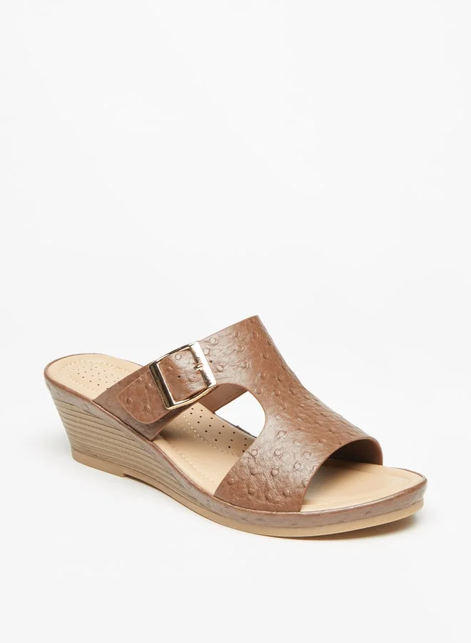 Flora Bella By Shoexpress Women's Textured Slip-On Sandals with Wedge Heels Ramadan Collection