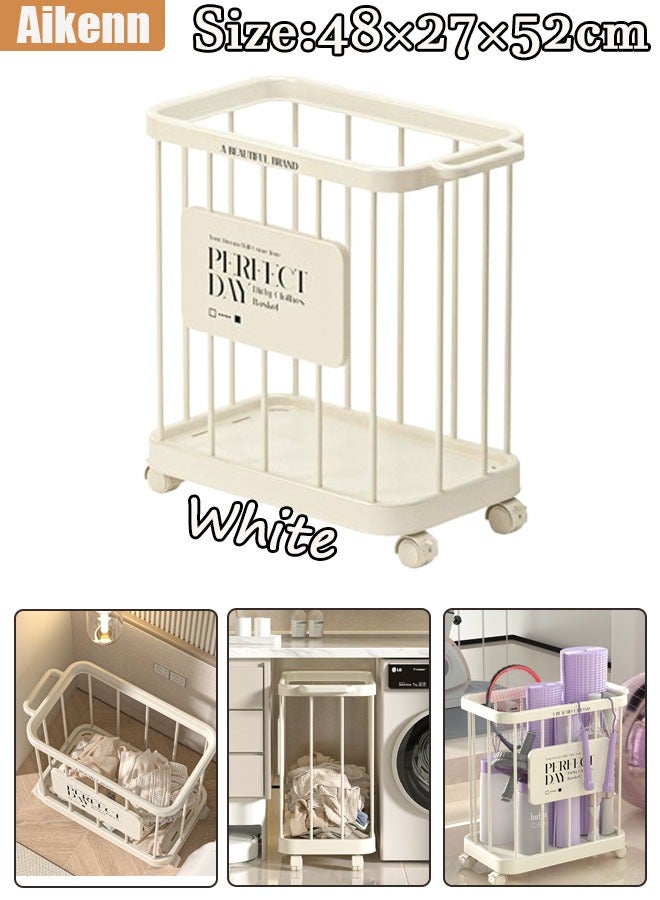 Aikenn Aikenn Removable Laundry Basket Large Capacity Portable Dirty Laundry Basket with Wheels And Easy Carry Handles Freestanding Laundry Hamper for Clothes Blankets Cushions Lightweight Laundry Bin Space-Saving Laundry Hamper for Home Laundry 48×27×52cm White  - Image 1