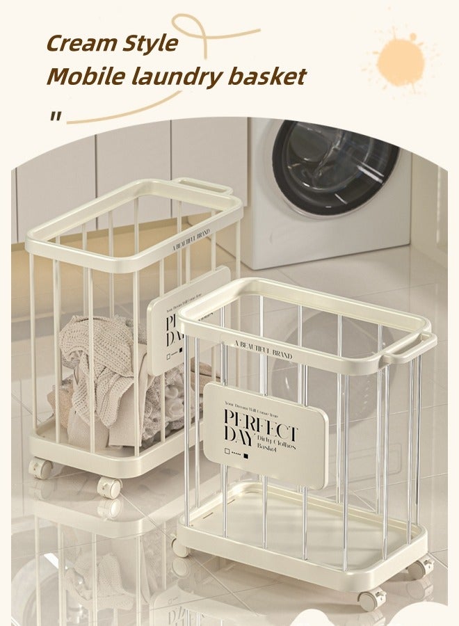 Aikenn Aikenn Removable Laundry Basket Large Capacity Portable Dirty Laundry Basket with Wheels And Easy Carry Handles Freestanding Laundry Hamper for Clothes Blankets Cushions Lightweight Laundry Bin Space-Saving Laundry Hamper for Home Laundry 48×27×52cm White  - Image 4