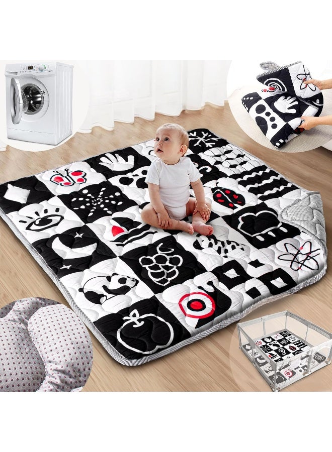Beavtaens Baby Play Mats for Floor, Upgraded Thick Soft 50x50 Playpen Mat, Anti-Slip Bottom, Foldable and Machine Washable Playmat for Babies and Toddlers Infants(High Contrast) - Image 1