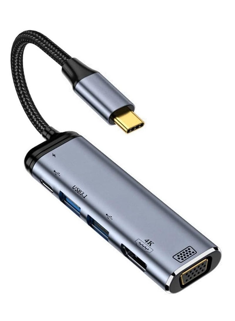 SYOSI USB-C Type C to HDMI VGA Dual USB 3.0 HUB Converter HDTV Multiport Adapter 4K 60hz 1080p with Female PD 100W Power Port - Image 1