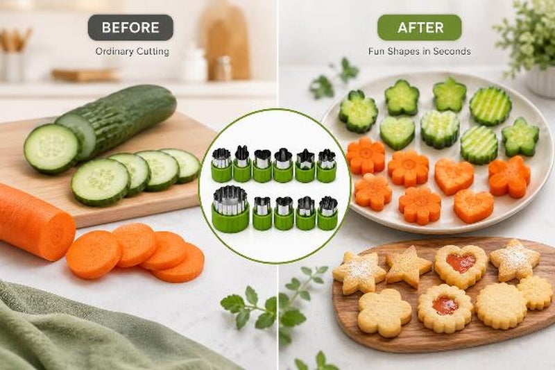 11 PCS Stainless Steel Vegetable & Cookie Cutters Set, Fruit and Vegetable Shape Cutters, Biscuit & Fondant Cookie Cutter Molds, Food Decorating Tools for Kids, Reusable Baking Accessories - Image 2