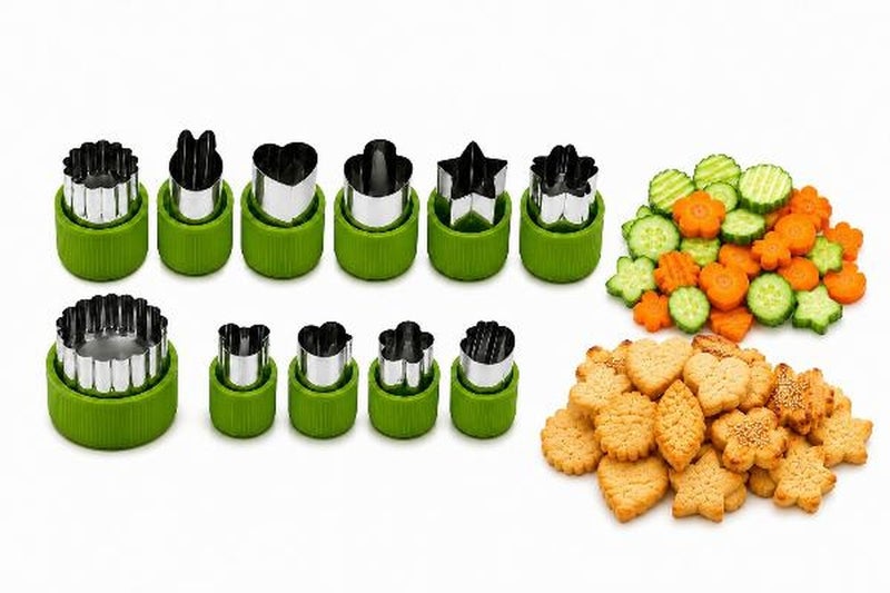 11 PCS Stainless Steel Vegetable & Cookie Cutters Set, Fruit and Vegetable Shape Cutters, Biscuit & Fondant Cookie Cutter Molds, Food Decorating Tools for Kids, Reusable Baking Accessories - Image 1