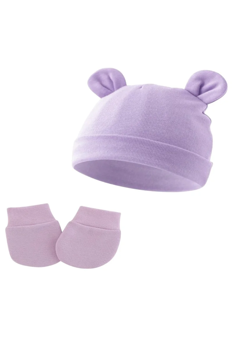 Bambimici Set Of 2 Little Bean Baby Hat And MittensPurple