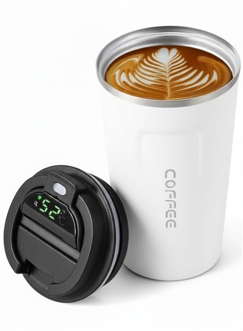 مج حراري مع شاشة ديجيتال لعرض درجة الحرارة - ثيرموس حراري - كوب سفر قابل لإعادة الاستخدام - كوب قهوة للمشروبات الساخنة والباردة (ابيض) - Image 1
