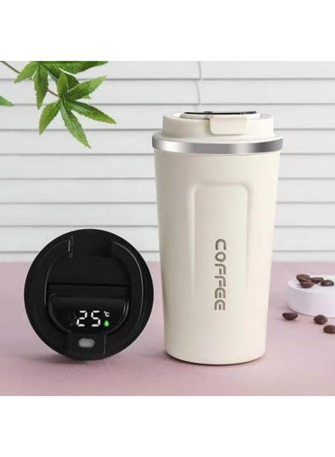 مج حراري مع شاشة ديجيتال لعرض درجة الحرارة - ثيرموس حراري - كوب سفر قابل لإعادة الاستخدام - كوب قهوة للمشروبات الساخنة والباردة (ابيض) - Image 2