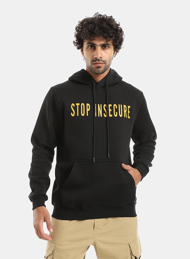 Andora Printed Hooded With Drawstringd Black Sweatshirt-Black - Image 1