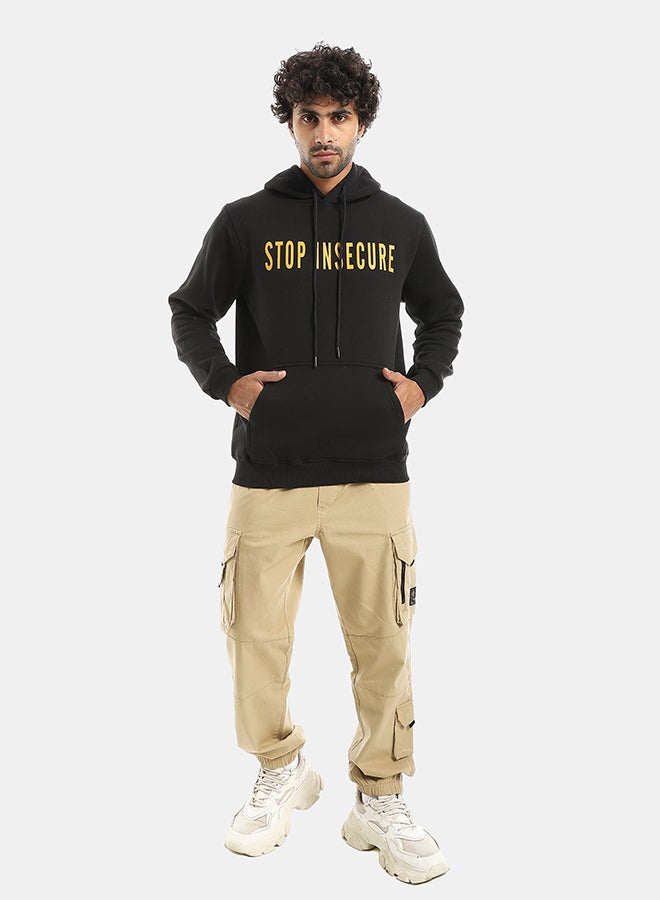 Andora Printed Hooded With Drawstringd Black Sweatshirt-Black - Image 5