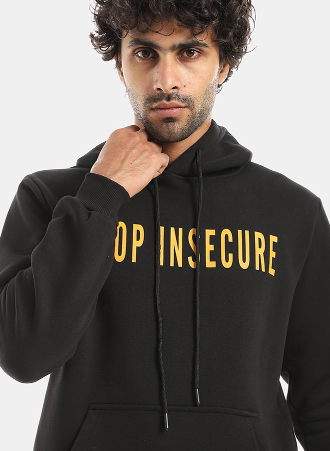 Andora Printed Hooded With Drawstringd Black Sweatshirt-Black - Image 3