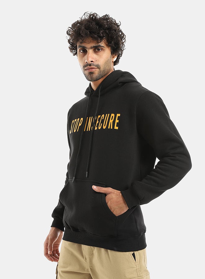 Andora Printed Hooded With Drawstringd Black Sweatshirt-Black - Image 2
