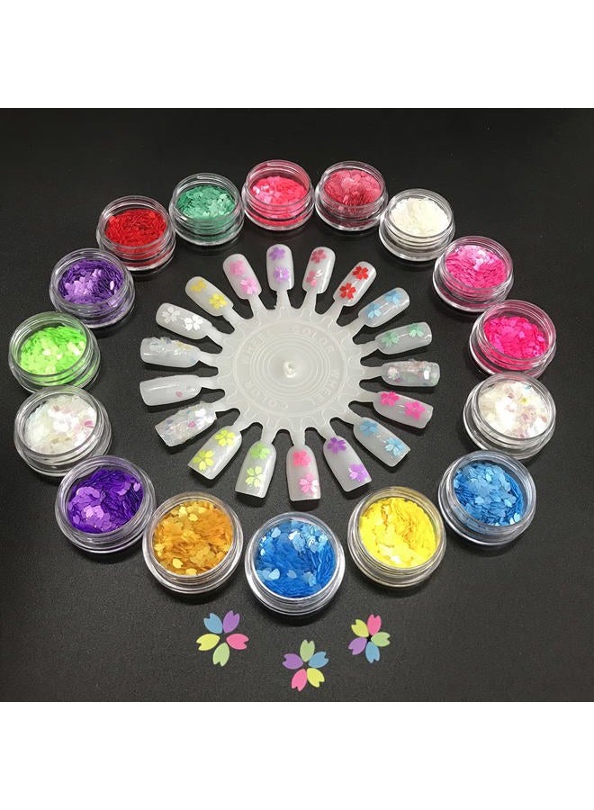 PrettyG 16 Colors Boxes Set Colorful Sakura Petals Shape Glitter Sequins for Festival Rave Beauty Makeup Face Body Nail Craft Art Christmas Halloween Decoration 16C - Image 1