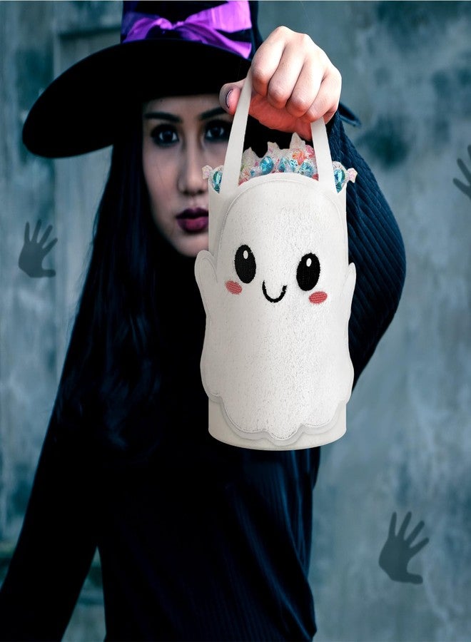 Woanger 4 Pcs Halloween Boo Basket Trick or Treat Ghost Bag Cute Portable Plush Ghost Canvas Candy Tote Bags Reusable Goody Basket for Halloween Party Supplies - Image 4
