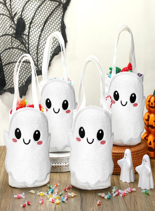 Woanger 4 Pcs Halloween Boo Basket Trick or Treat Ghost Bag Cute Portable Plush Ghost Canvas Candy Tote Bags Reusable Goody Basket for Halloween Party Supplies - Image 3