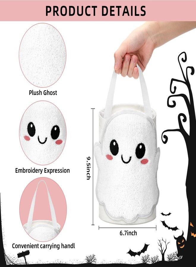 Woanger 4 Pcs Halloween Boo Basket Trick or Treat Ghost Bag Cute Portable Plush Ghost Canvas Candy Tote Bags Reusable Goody Basket for Halloween Party Supplies - Image 2