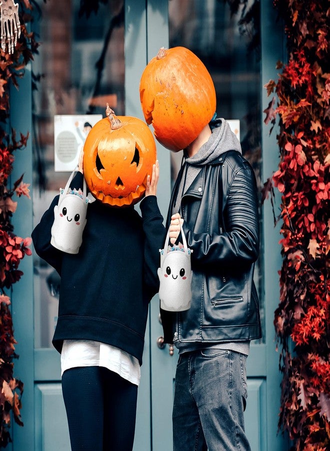 Woanger 4 Pcs Halloween Boo Basket Trick or Treat Ghost Bag Cute Portable Plush Ghost Canvas Candy Tote Bags Reusable Goody Basket for Halloween Party Supplies - Image 5