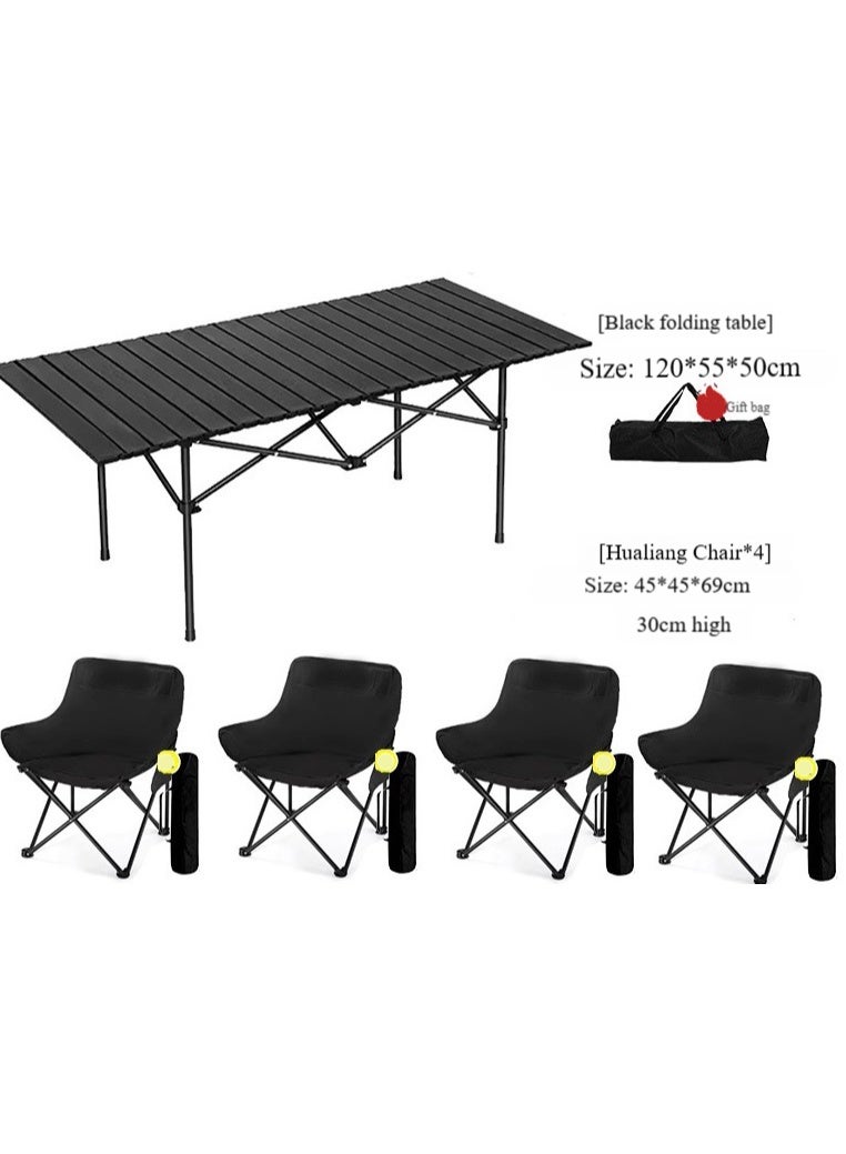 هاهاهاي 1 قطعة طاولة تخييم 120 سم و 4 قطع كراسي سوداء 45 سم ، طاولة قابلة للطي كبيرة وخفيفة الوزن من سبائك الألومنيوم الأسود وكراسي تخييم مريحة ومحمولة ، مناسبة للتخييم والحفلات الخارجية والتجمعات العائلية وحفلات الشواء والسفر والنزهات الخارجية - Image 2