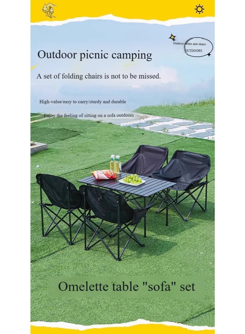 هاهاهاي 1 قطعة طاولة تخييم 120 سم و 4 قطع كراسي سوداء 45 سم ، طاولة قابلة للطي كبيرة وخفيفة الوزن من سبائك الألومنيوم الأسود وكراسي تخييم مريحة ومحمولة ، مناسبة للتخييم والحفلات الخارجية والتجمعات العائلية وحفلات الشواء والسفر والنزهات الخارجية - Image 3