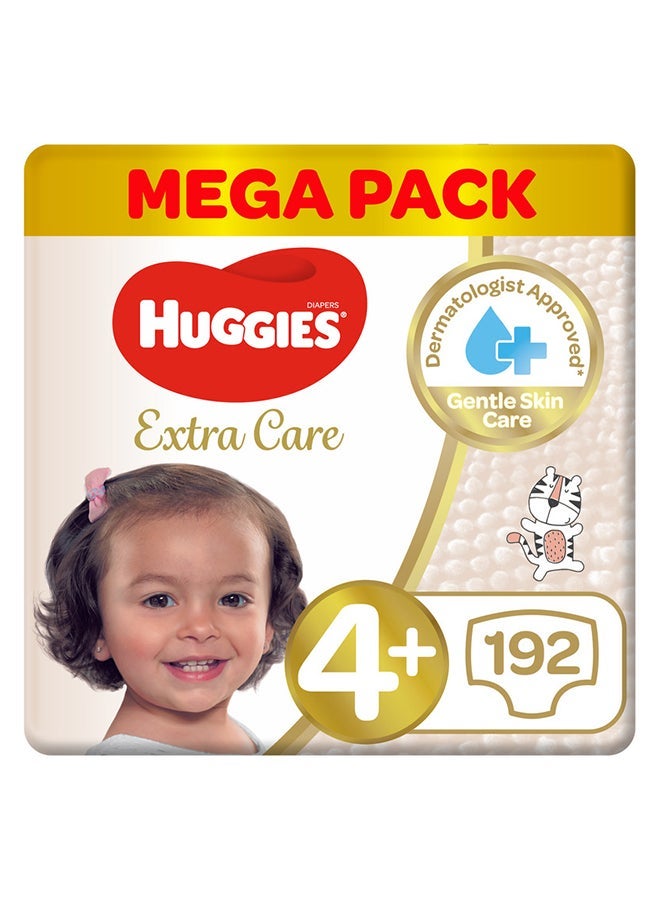 HUGGIES Extra Care Baby Diapers, Size 4+, 10-16 Kg, 192 Count Mega Pack - Image 1