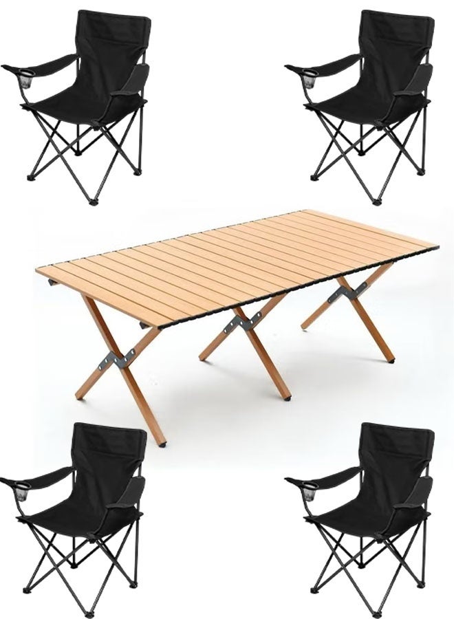 كادي ون مجموعة طاولة و4 كراسي، قابلة للطي للتخييم، ,والرحلات والنزهات والسفر والشاطيء والشواء - Image 1
