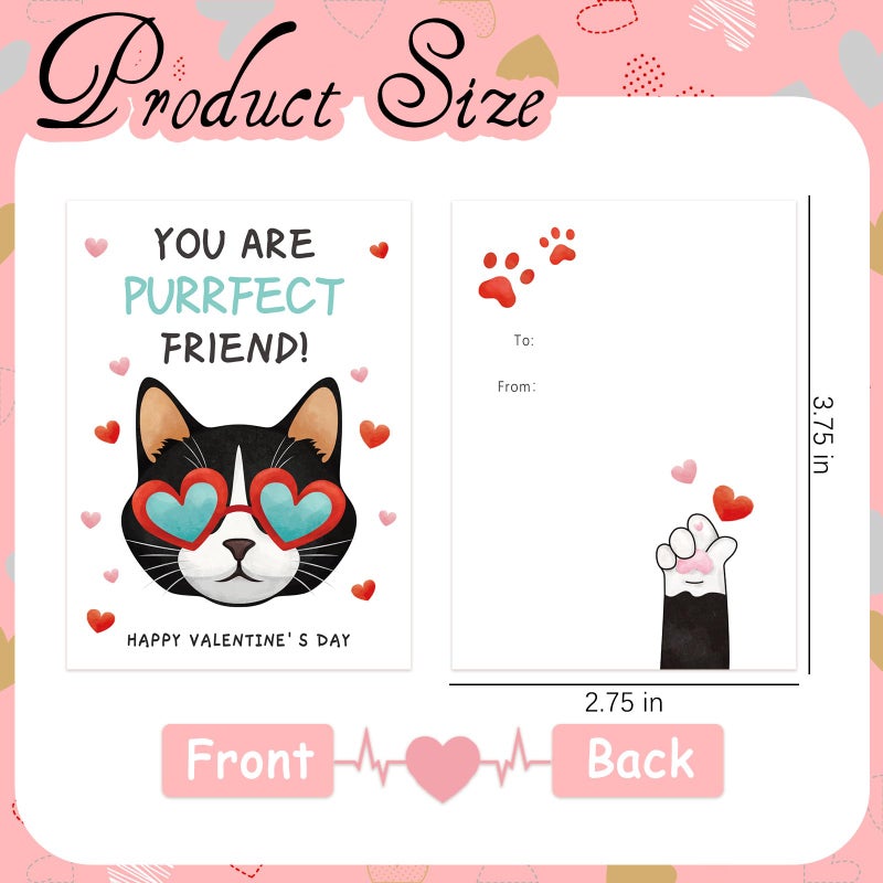 KALEFO 30 Pcs Cat Themed Valentines Day Cards Valentine's Day Greeting Blank Cards Cartoon Kitty Cats Exchange Party Favor - Image 2