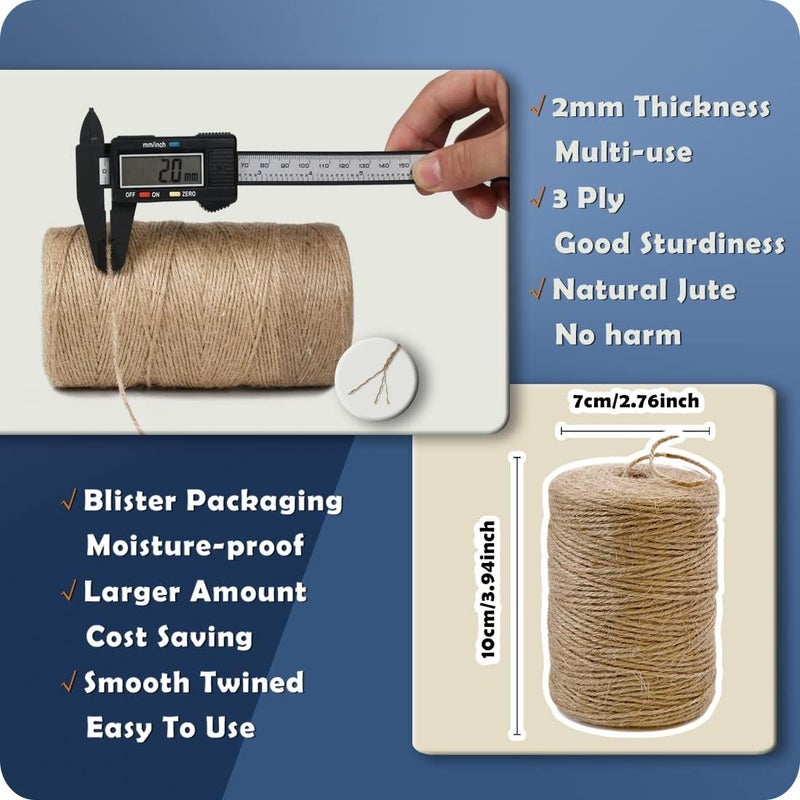 PH PERKHOMY PerkHomy Natural Jute Twine 600 Feet Long Twine String for Crafts Gift Wrapping Packing Gardening Wedding Decor (Brown 2mm * 600feet) - Image 1